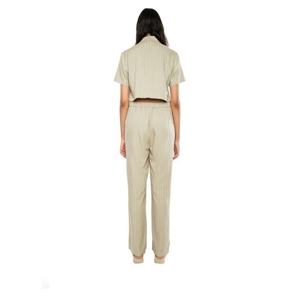 Rouso The Label Harper Collared Jumpsuit Striped Khaki Minimalist Womens XS New - Picture 2 of 13